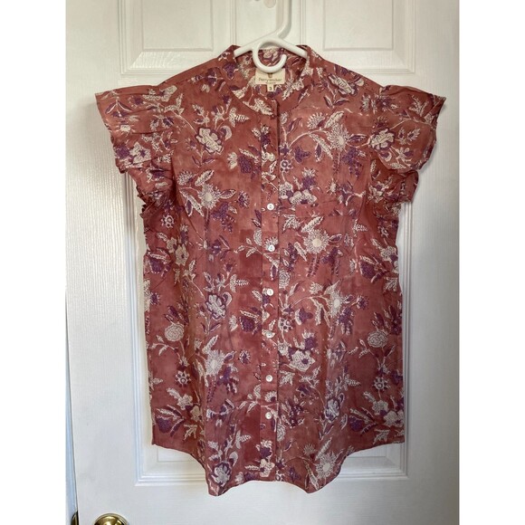 Perry Walker Collective Shirt Womens 3 Celia Blouse top Pink Floral Button - Picture 1 of 7